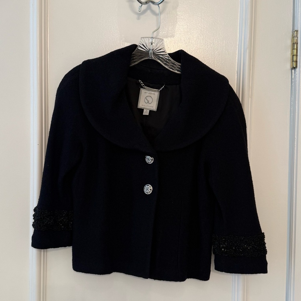 St. John Black Jacket with Embellished Sleeves